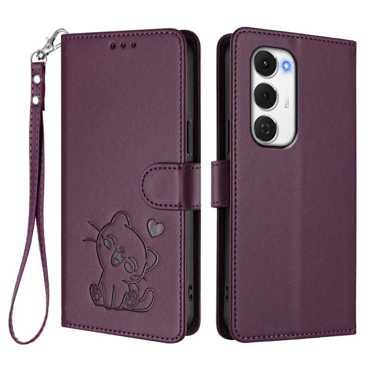 For Tecno Spark 40 Pro+ 4G Embossed Heart Cat Leather Phone Case with Hand Strap