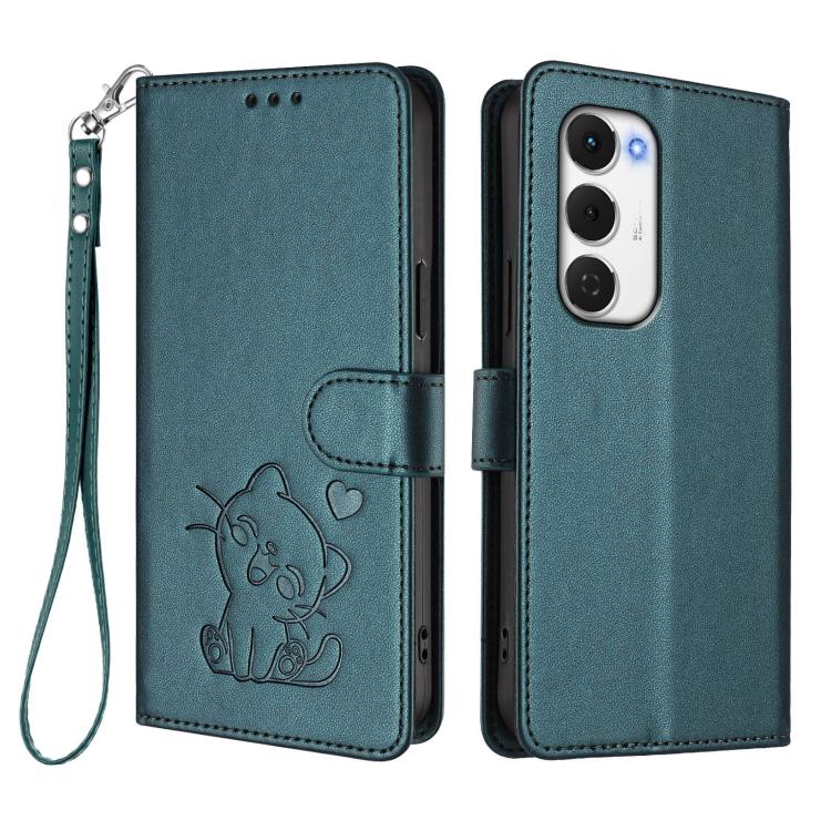 For Tecno Spark 40 Pro+ 4G Embossed Heart Cat Leather Phone Case with Hand Strap