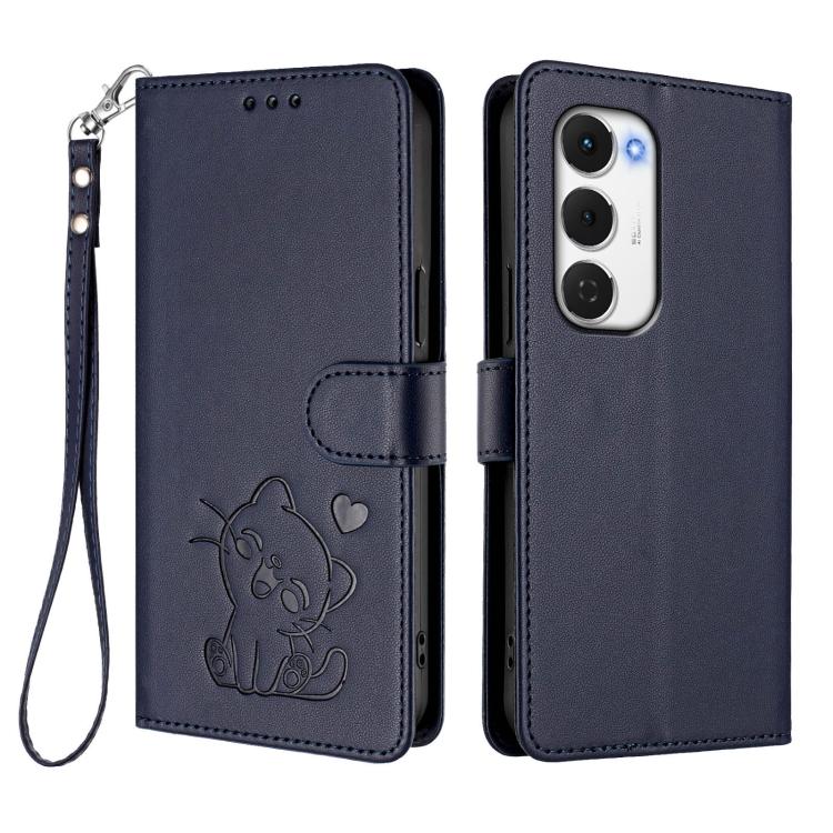 For Tecno Spark 40 Pro+ 4G Embossed Heart Cat Leather Phone Case with Hand Strap