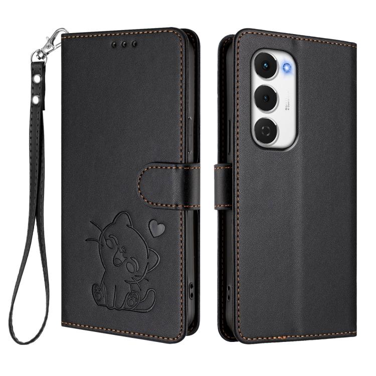 For Tecno Spark 40 Pro+ 4G Embossed Heart Cat Leather Phone Case with Hand Strap