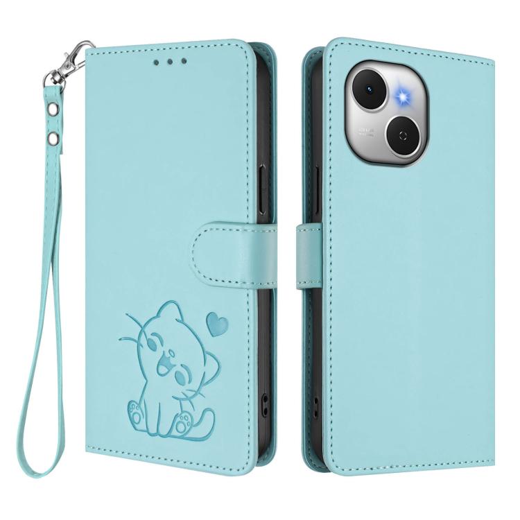 For Tecno Spark 40C Embossed Heart Cat Leather Phone Case with Hand Strap