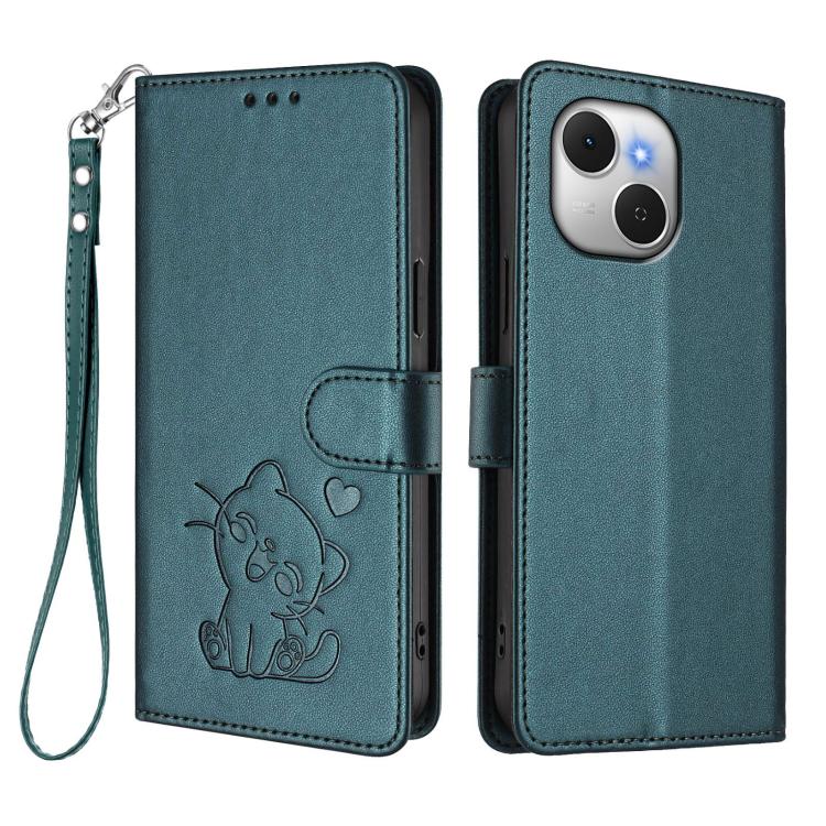 For Tecno Spark 40C Embossed Heart Cat Leather Phone Case with Hand Strap