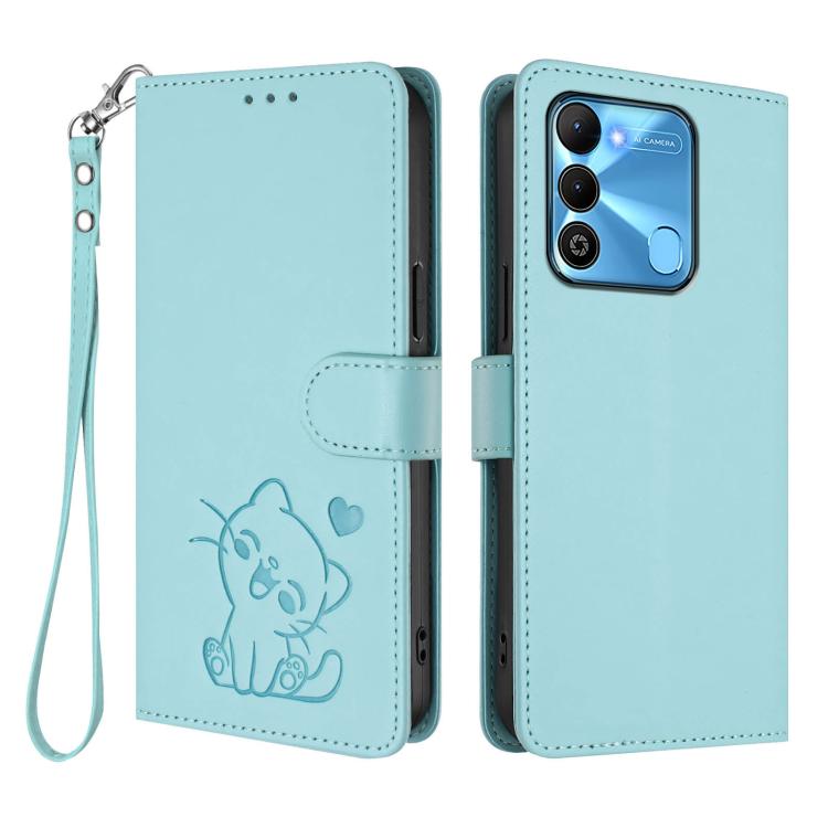 For Tecno Spark Go 2022 / 9 / 8C Embossed Heart Cat Leather Phone Case with Hand Strap