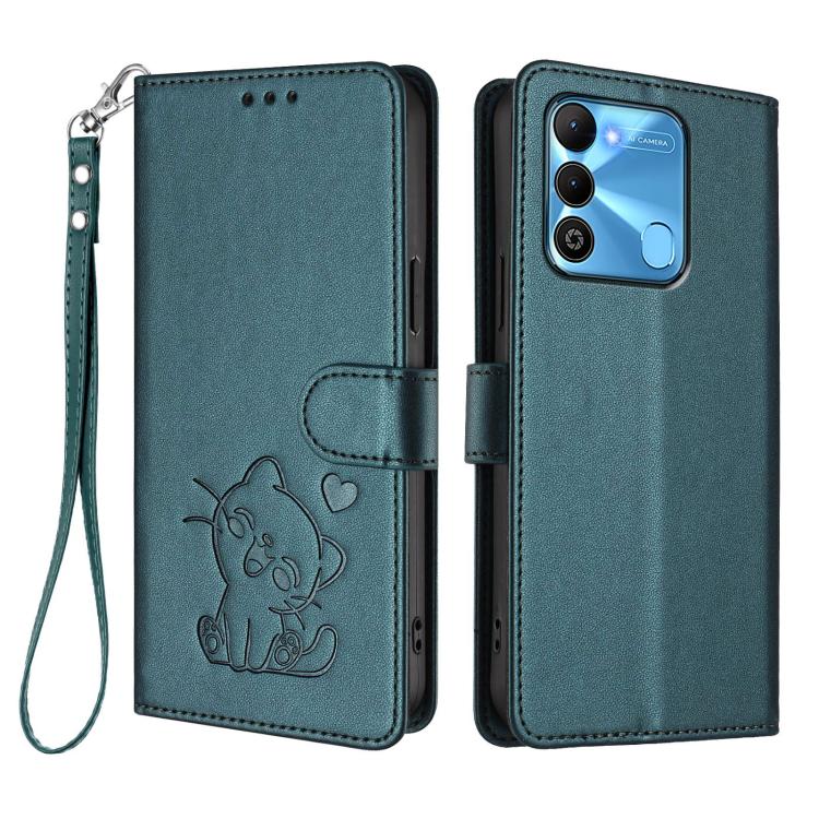 For Tecno Spark Go 2022 / 9 / 8C Embossed Heart Cat Leather Phone Case with Hand Strap