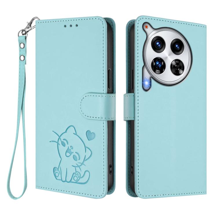 For Tecno Camon 30 Premier 5G Embossed Heart Cat Leather Phone Case with Hand Strap