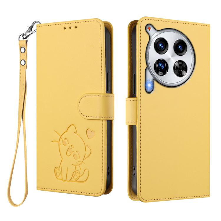 For Tecno Camon 30 Premier 5G Embossed Heart Cat Leather Phone Case with Hand Strap
