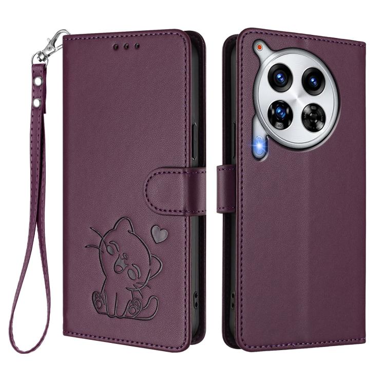For Tecno Camon 30 Premier 5G Embossed Heart Cat Leather Phone Case with Hand Strap