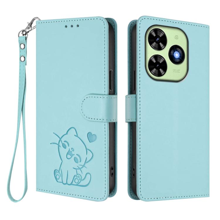 For Tecno Spark Go 2024 4G / 20C 4G Embossed Heart Cat Leather Phone Case with Hand Strap