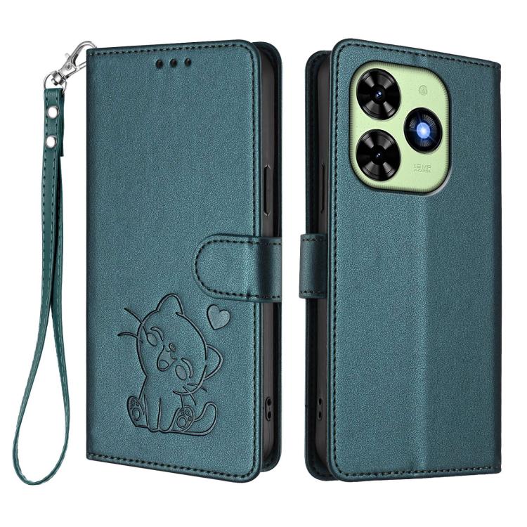 For Tecno Spark Go 2024 4G / 20C 4G Embossed Heart Cat Leather Phone Case with Hand Strap