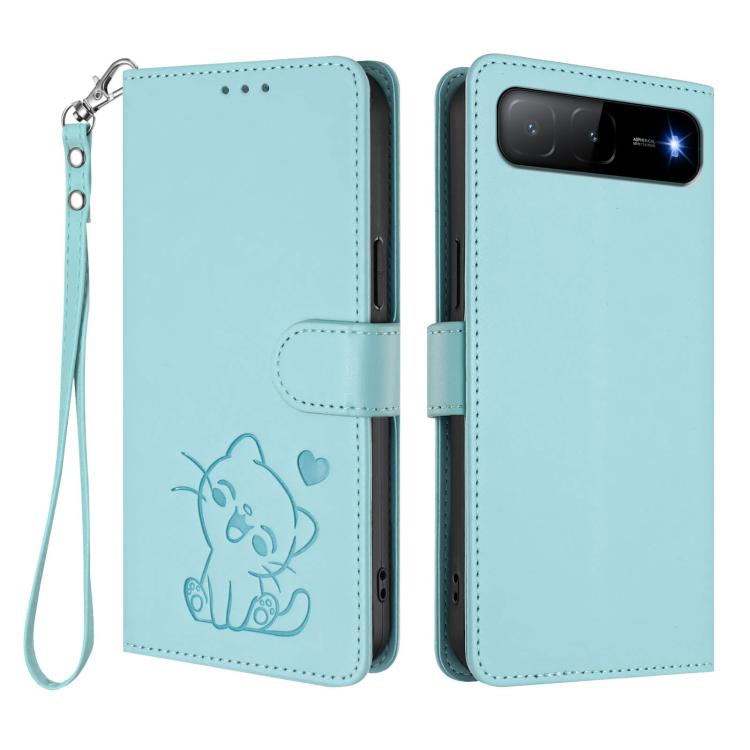 For Tecno Spark Go 5G 2025 / Hot 60i 5G Embossed Heart Cat Leather Phone Case with Hand Strap