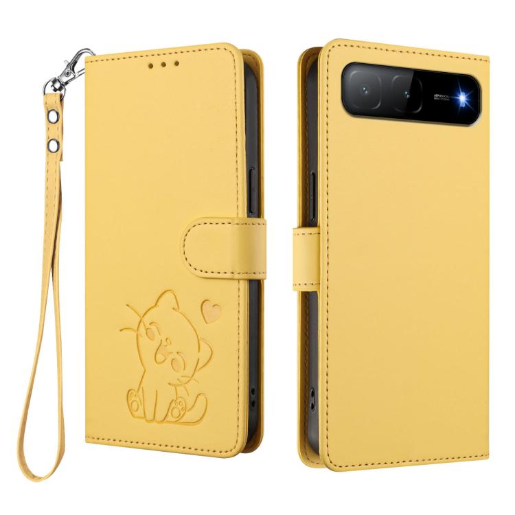For Tecno Spark Go 5G 2025 / Hot 60i 5G Embossed Heart Cat Leather Phone Case with Hand Strap
