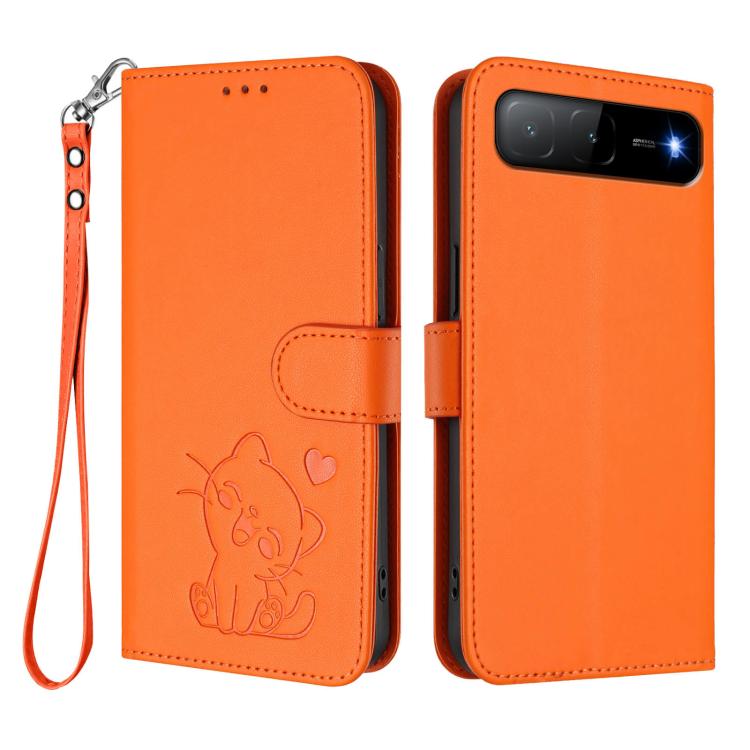 For Tecno Spark Go 5G 2025 / Hot 60i 5G Embossed Heart Cat Leather Phone Case with Hand Strap