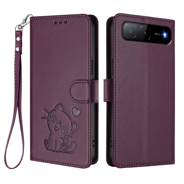 For Tecno Spark Go 5G 2025 / Hot 60i 5G Embossed Heart Cat Leather Phone Case with Hand Strap