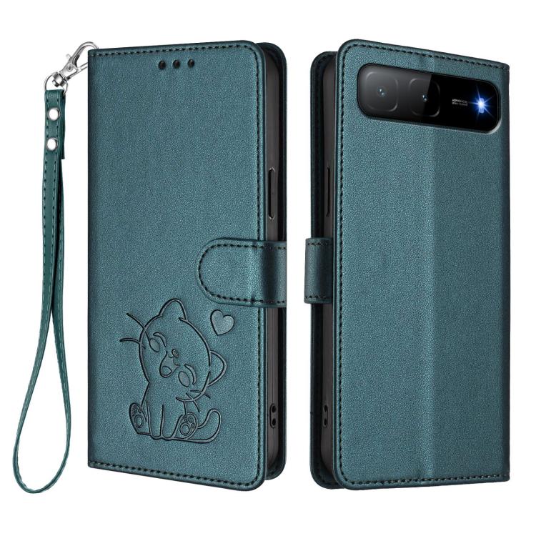 For Tecno Spark Go 5G 2025 / Hot 60i 5G Embossed Heart Cat Leather Phone Case with Hand Strap