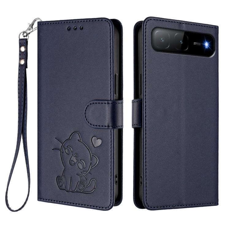 For Tecno Spark Go 5G 2025 / Hot 60i 5G Embossed Heart Cat Leather Phone Case with Hand Strap