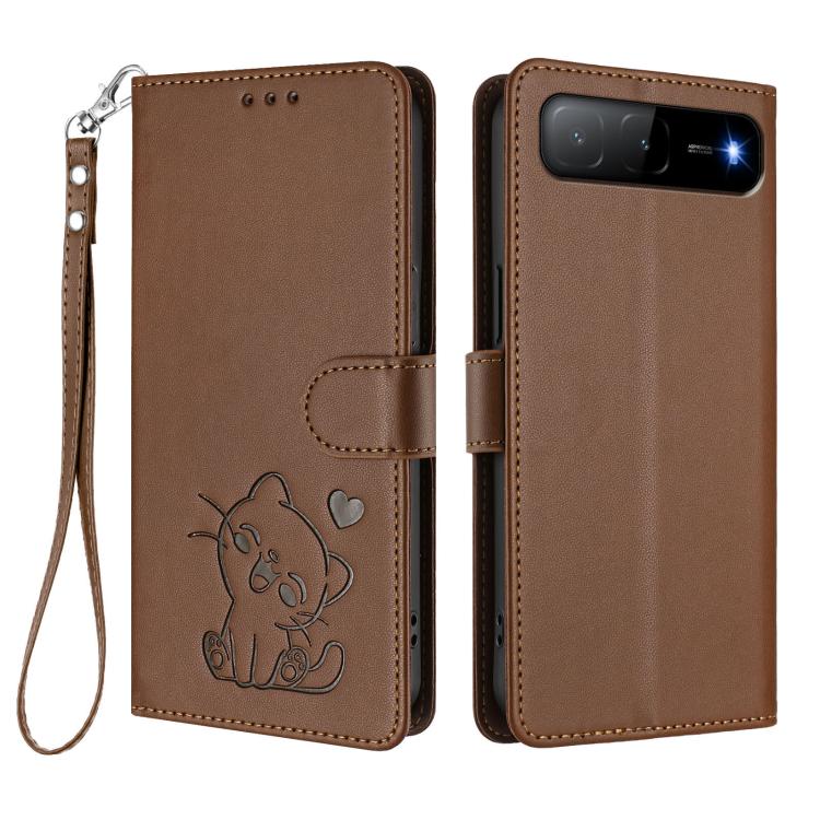 For Tecno Spark Go 5G 2025 / Hot 60i 5G Embossed Heart Cat Leather Phone Case with Hand Strap