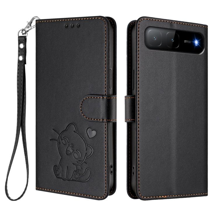 For Tecno Spark Go 5G 2025 / Hot 60i 5G Embossed Heart Cat Leather Phone Case with Hand Strap