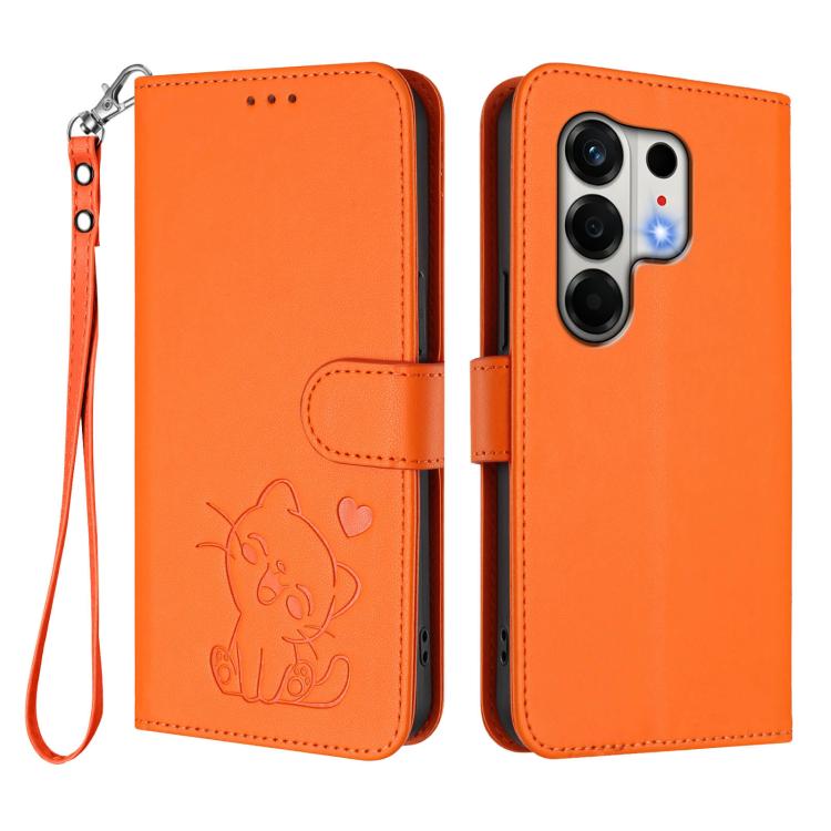 For Tecno Camon 50 4G Embossed Heart Cat Leather Phone Case with Hand Strap