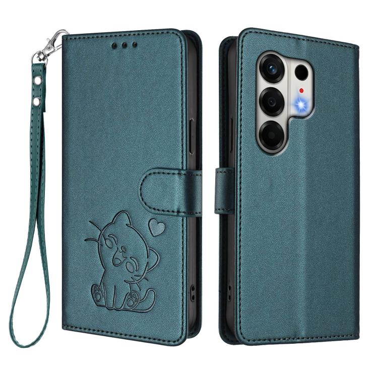 For Tecno Camon 50 4G Embossed Heart Cat Leather Phone Case with Hand Strap