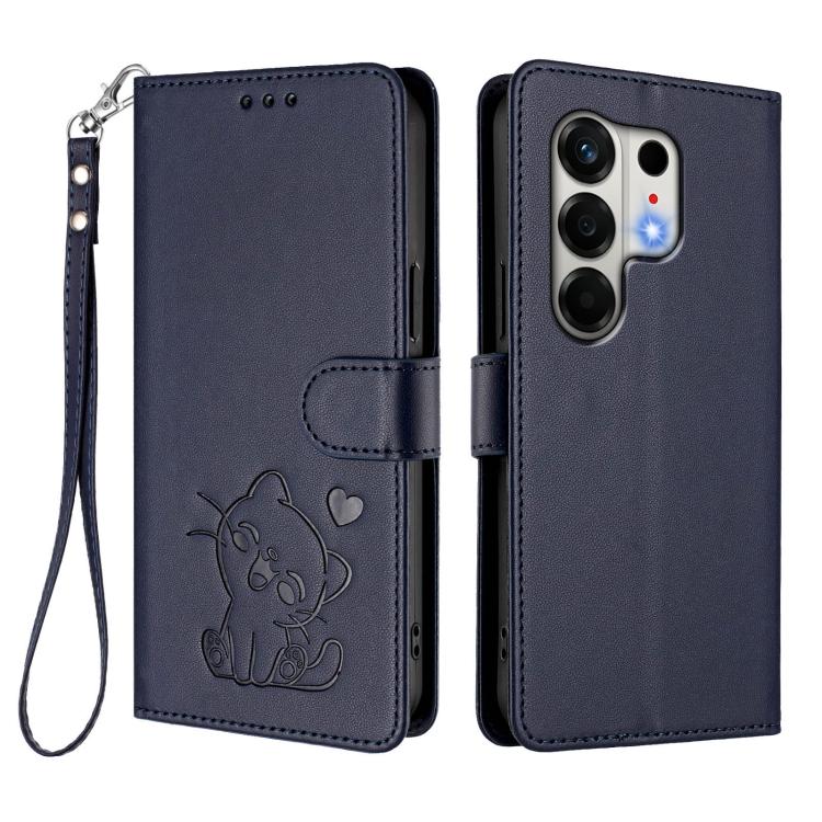 For Tecno Camon 50 4G Embossed Heart Cat Leather Phone Case with Hand Strap