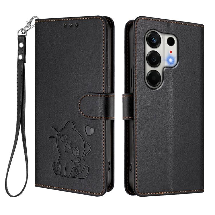 For Tecno Camon 50 4G Embossed Heart Cat Leather Phone Case with Hand Strap