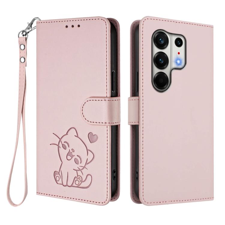 For Tecno Camon 50 Pro 4G Embossed Heart Cat Leather Phone Case with Hand Strap