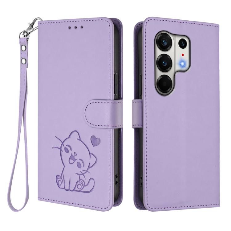 For Tecno Camon 50 Pro 4G Embossed Heart Cat Leather Phone Case with Hand Strap