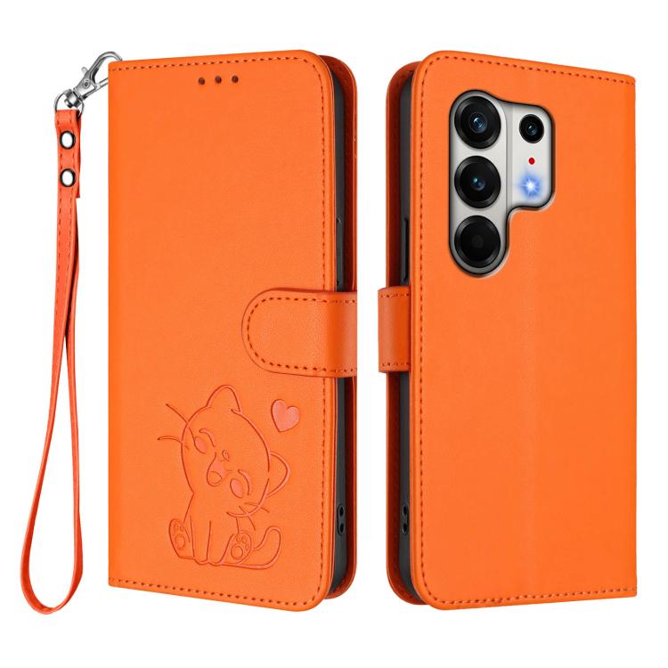 For Tecno Camon 50 Pro 4G Embossed Heart Cat Leather Phone Case with Hand Strap