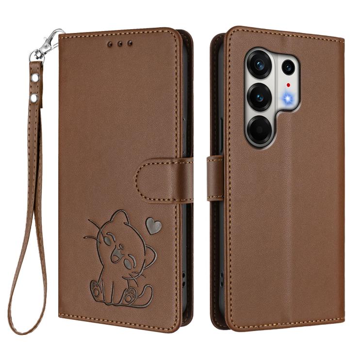 For Tecno Camon 50 Pro 4G Embossed Heart Cat Leather Phone Case with Hand Strap