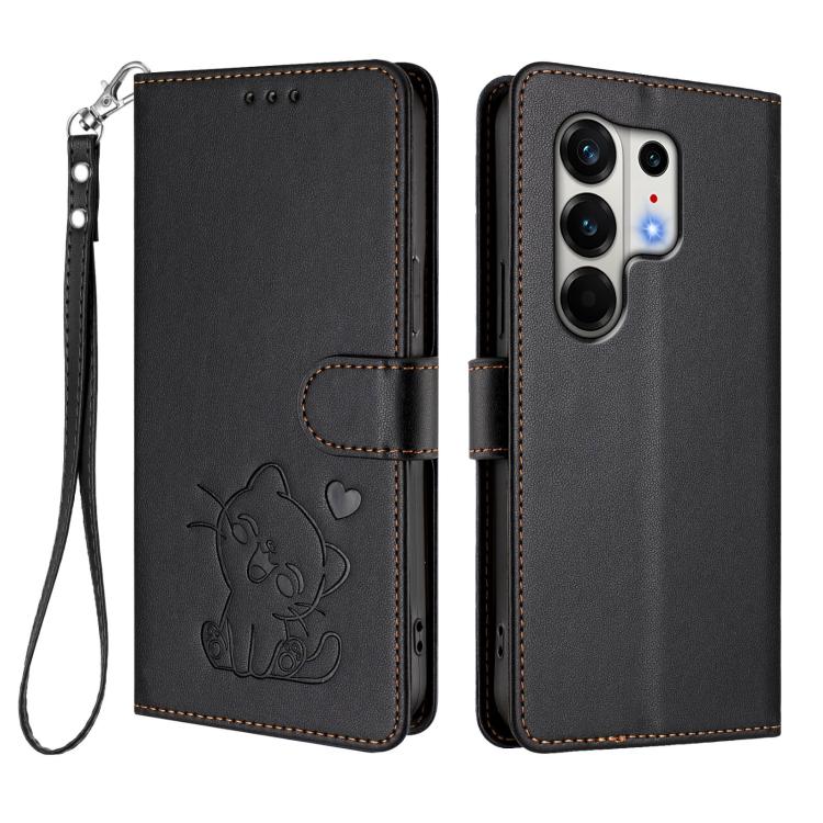 For Tecno Camon 50 Pro 4G Embossed Heart Cat Leather Phone Case with Hand Strap