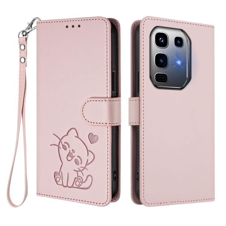 For Infinix Note 50 Pro+ 5G Embossed Heart Cat Leather Phone Case with Hand Strap