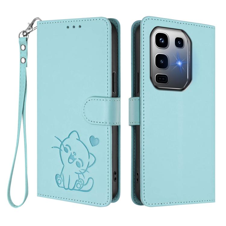 For Infinix Note 50 Pro+ 5G Embossed Heart Cat Leather Phone Case with Hand Strap