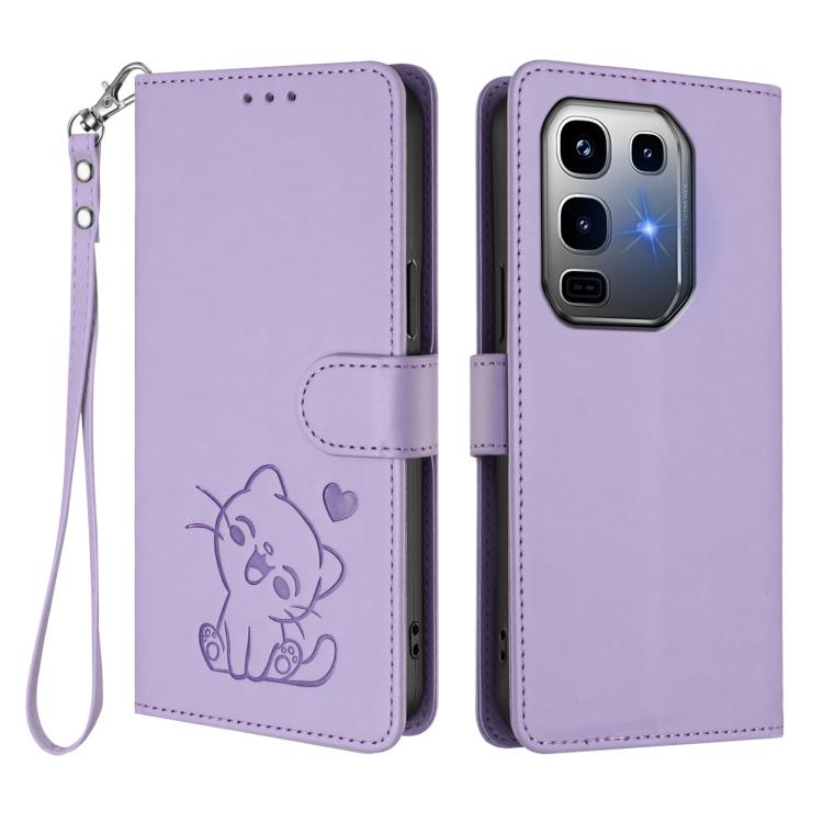 For Infinix Note 50 Pro+ 5G Embossed Heart Cat Leather Phone Case with Hand Strap