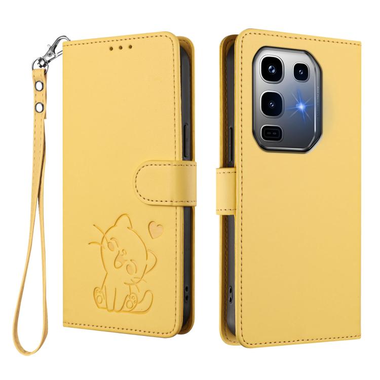 For Infinix Note 50 Pro+ 5G Embossed Heart Cat Leather Phone Case with Hand Strap
