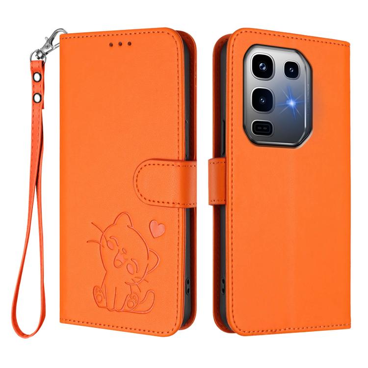 For Infinix Note 50 Pro+ 5G Embossed Heart Cat Leather Phone Case with Hand Strap