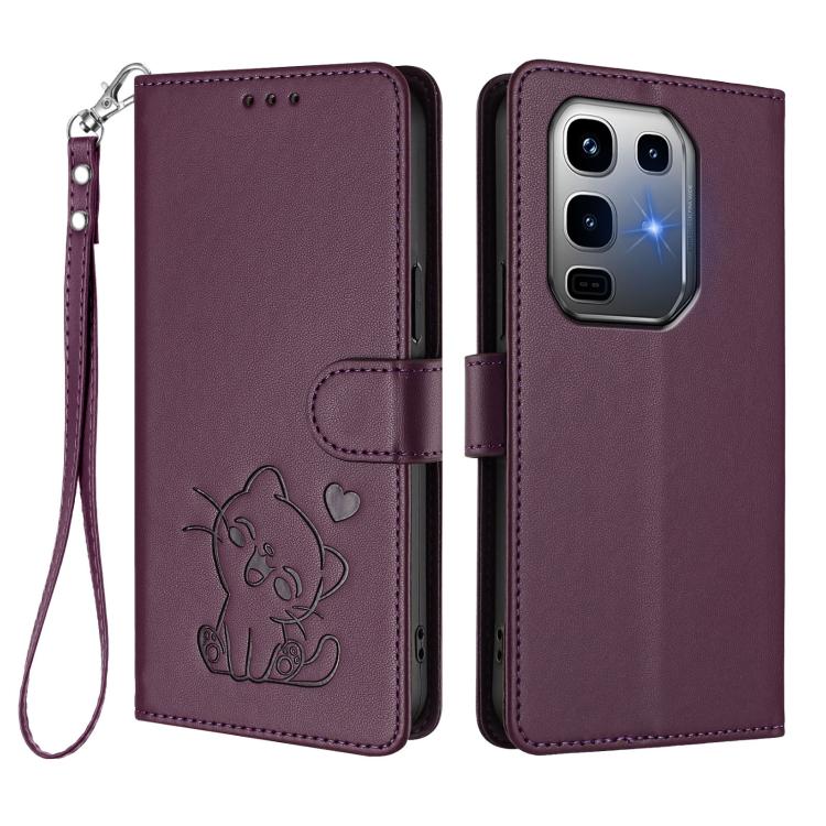 For Infinix Note 50 Pro+ 5G Embossed Heart Cat Leather Phone Case with Hand Strap