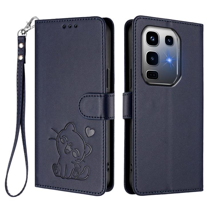 For Infinix Note 50 Pro+ 5G Embossed Heart Cat Leather Phone Case with Hand Strap