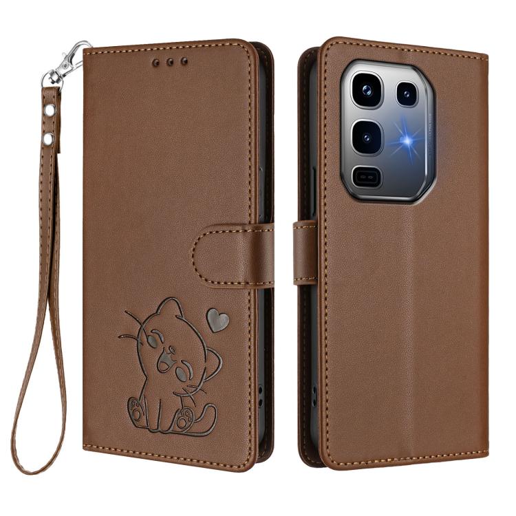 For Infinix Note 50 Pro+ 5G Embossed Heart Cat Leather Phone Case with Hand Strap