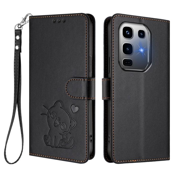 For Infinix Note 50 Pro+ 5G Embossed Heart Cat Leather Phone Case with Hand Strap