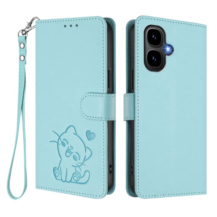 For Infinix Smart 10 / Tecno Pop 10 Embossed Heart Cat Leather Phone Case with Hand Strap