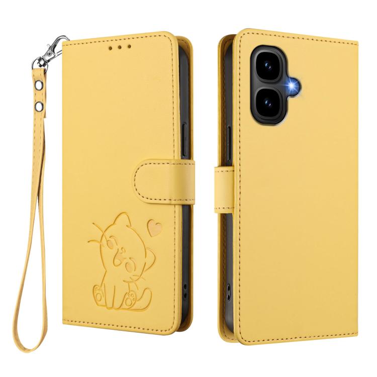For Infinix Smart 10 / Tecno Pop 10 Embossed Heart Cat Leather Phone Case with Hand Strap