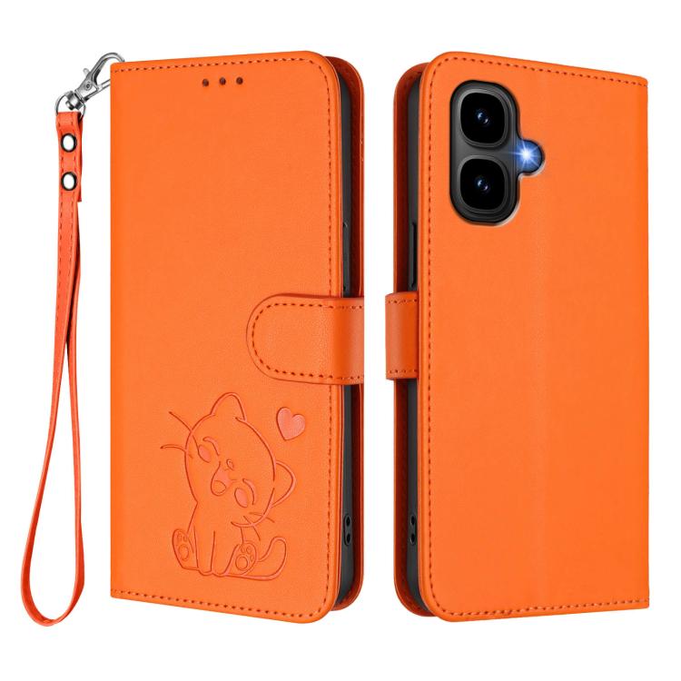 For Infinix Smart 10 / Tecno Pop 10 Embossed Heart Cat Leather Phone Case with Hand Strap