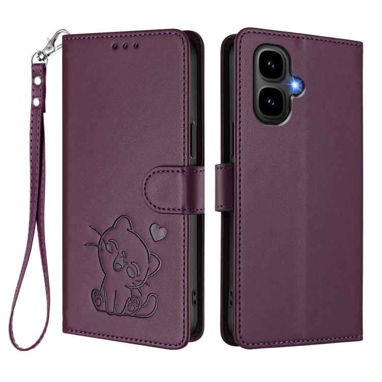 For Infinix Smart 10 / Tecno Pop 10 Embossed Heart Cat Leather Phone Case with Hand Strap