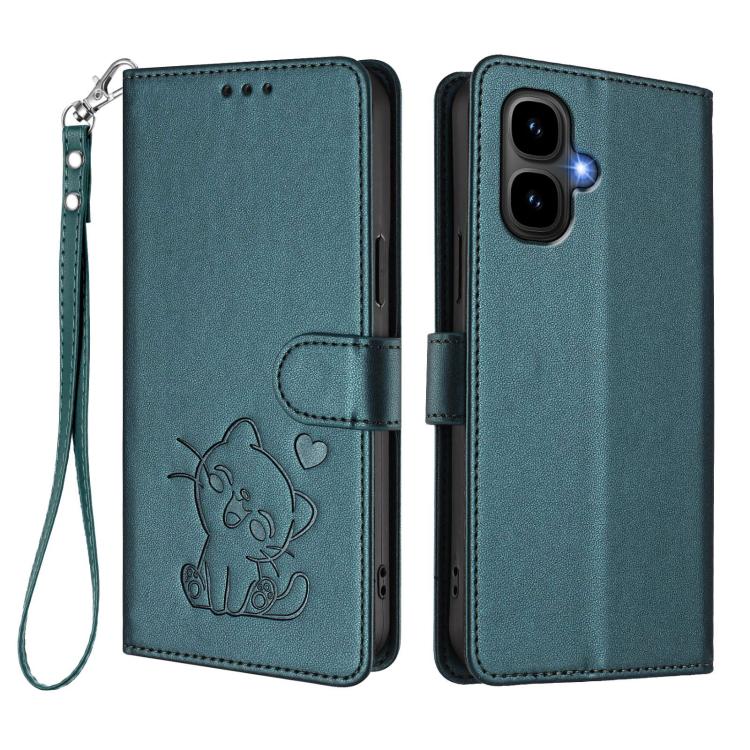 For Infinix Smart 10 / Tecno Pop 10 Embossed Heart Cat Leather Phone Case with Hand Strap