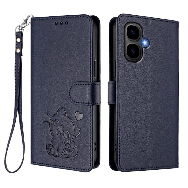 For Infinix Smart 10 / Tecno Pop 10 Embossed Heart Cat Leather Phone Case with Hand Strap