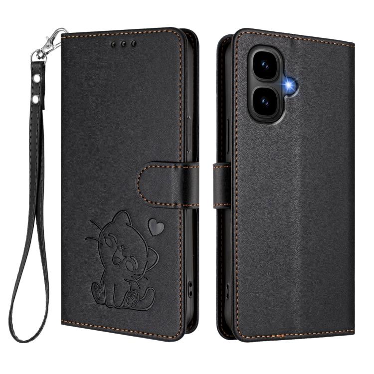 For Infinix Smart 10 / Tecno Pop 10 Embossed Heart Cat Leather Phone Case with Hand Strap