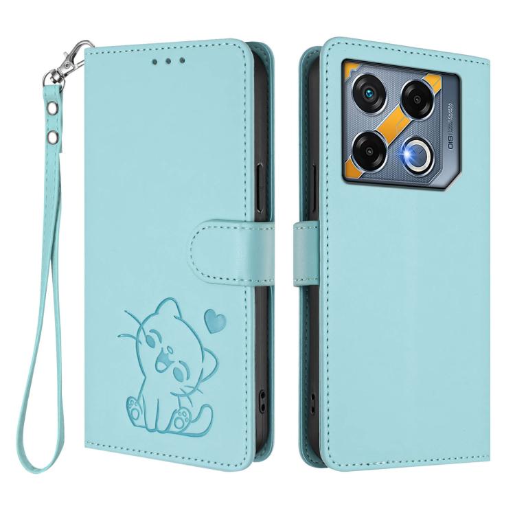For Infinix GT 20 Pro 5G Embossed Heart Cat Leather Phone Case with Hand Strap