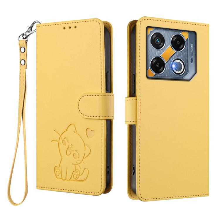 For Infinix GT 20 Pro 5G Embossed Heart Cat Leather Phone Case with Hand Strap