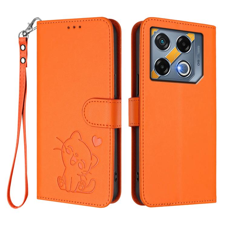 For Infinix GT 20 Pro 5G Embossed Heart Cat Leather Phone Case with Hand Strap