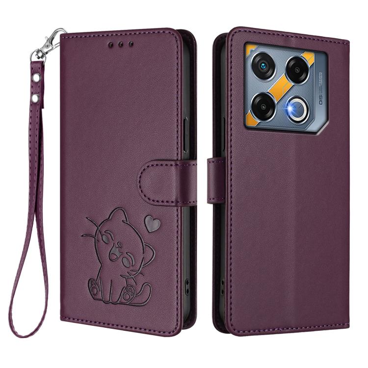 For Infinix GT 20 Pro 5G Embossed Heart Cat Leather Phone Case with Hand Strap